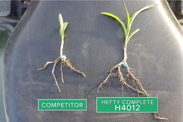 Hefty Brand Corn 4012 Treated with Hefty Complete Seed Treatment compared to competitor seed in North Central South Dakota.